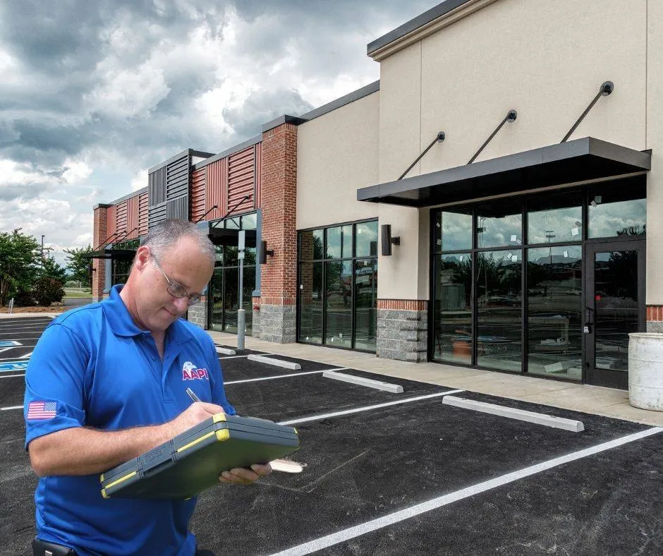 Bill-OstoyicCommercial-building-inspector Bill Ostoyic inspecting a commercial strip mall building